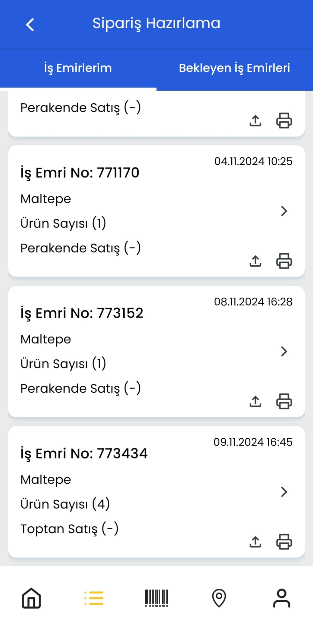 Work order list in the Polypus mobile app