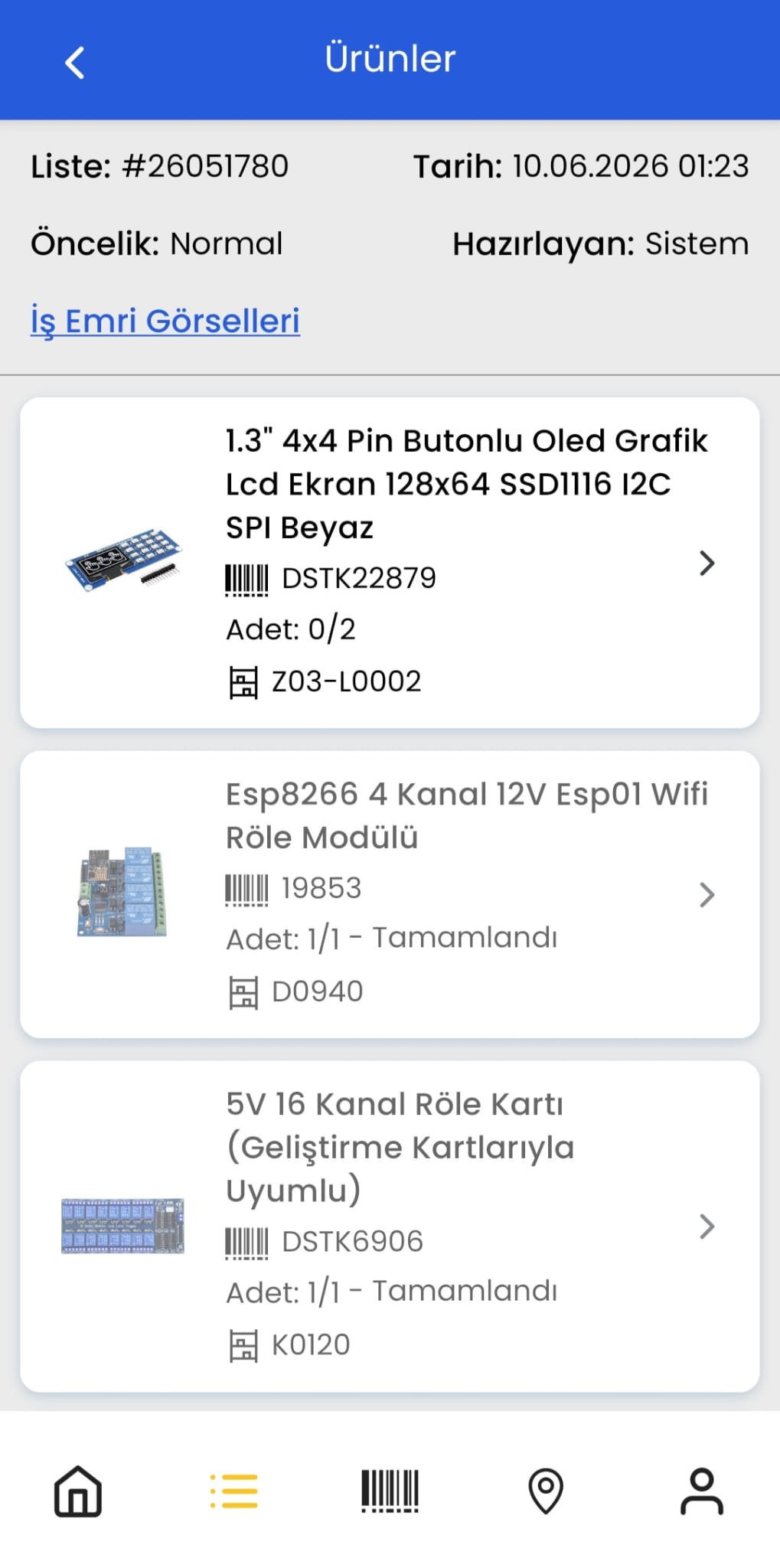 Polypus WMS mobile work order detail screen