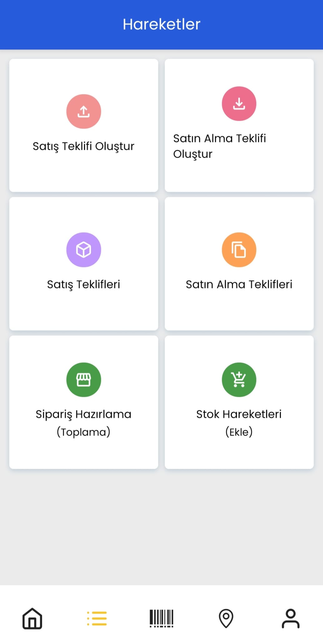 Polypus WMS mobile main menu screen
